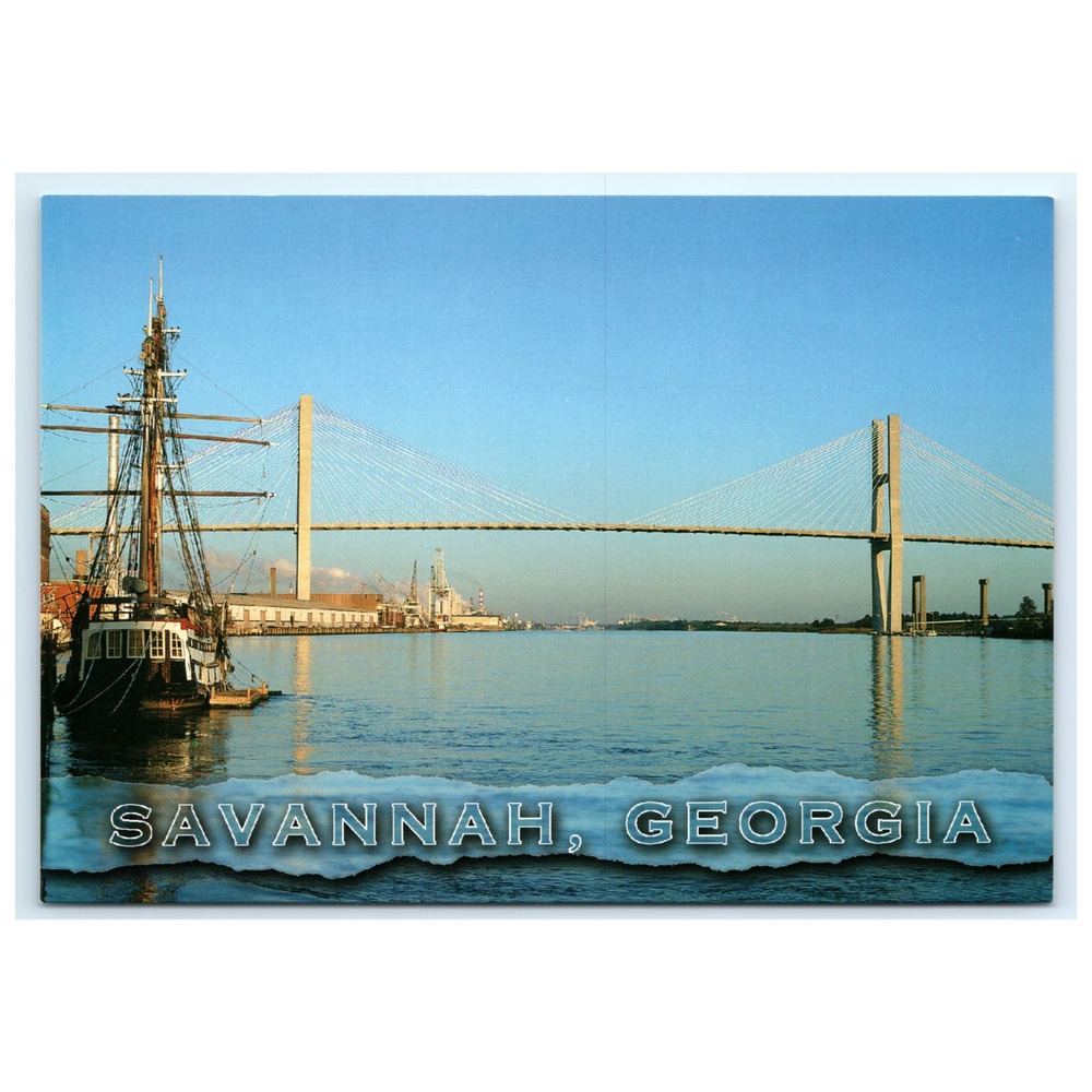 Postcard‎ Savannah Georgia Blue River Street Tall Ship Bridge